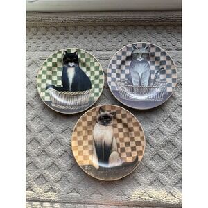 D.C. Brown & Co Country Kitties Salad Dessert Plates, Set of 3, Cat Lover Kitty